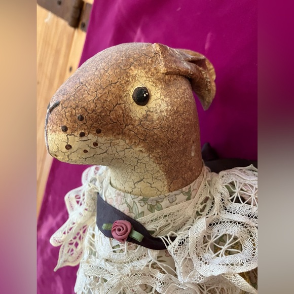 Hand Painted Judy Wachlin Stuffed Adorable Bunny Doll Folk Art 17” RARE - Picture 10 of 13